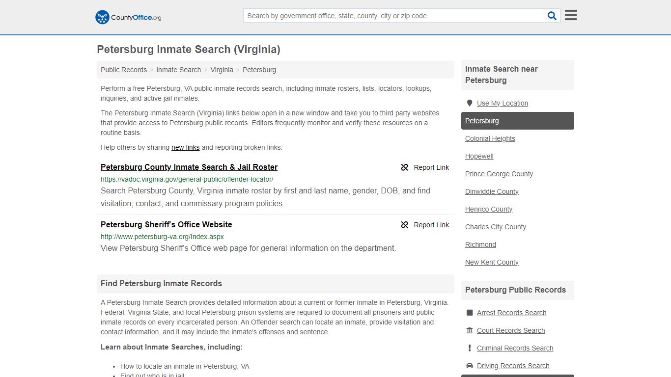 Inmate Search - Petersburg, VA (Inmate Rosters & Locators) - County Office
