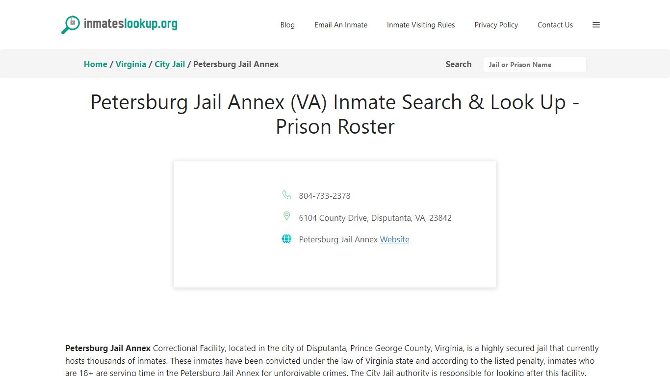 Petersburg Jail Annex (VA) Inmate Search & Look Up - Prison Roster